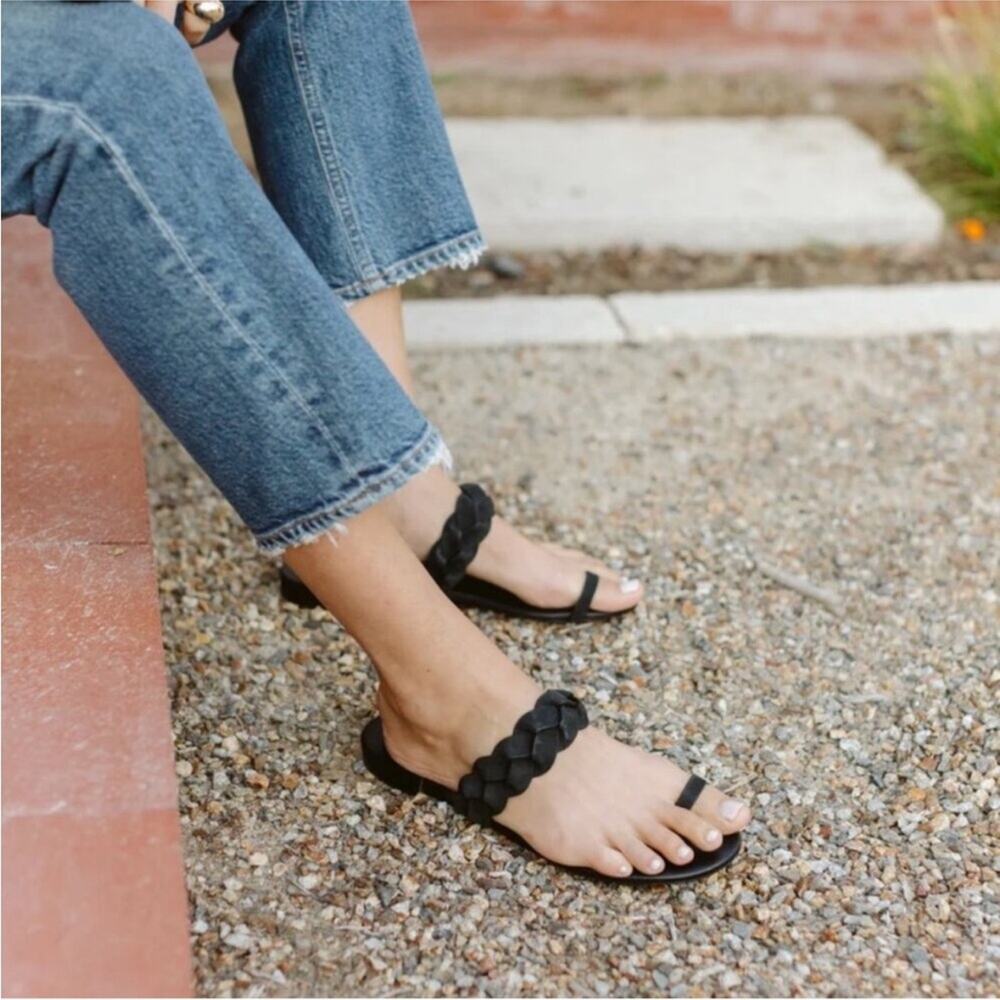 Jenni Kayne Leather Braided Strap Sandal Black Leather Shoes Size 39 9 $325